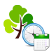 Un arbre derrière un calendrier et une horloge